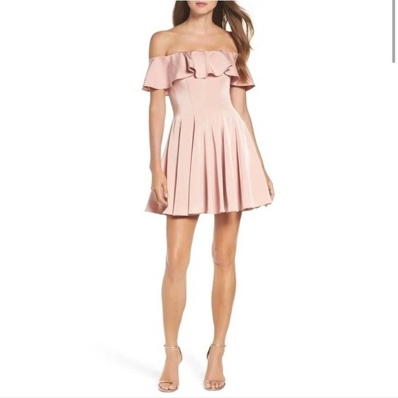 La Femme Dresses & Skirts - NWOT LA FEMME | Ruffle Off the Shoulder Pink Fit & Flare Mini Dress 2